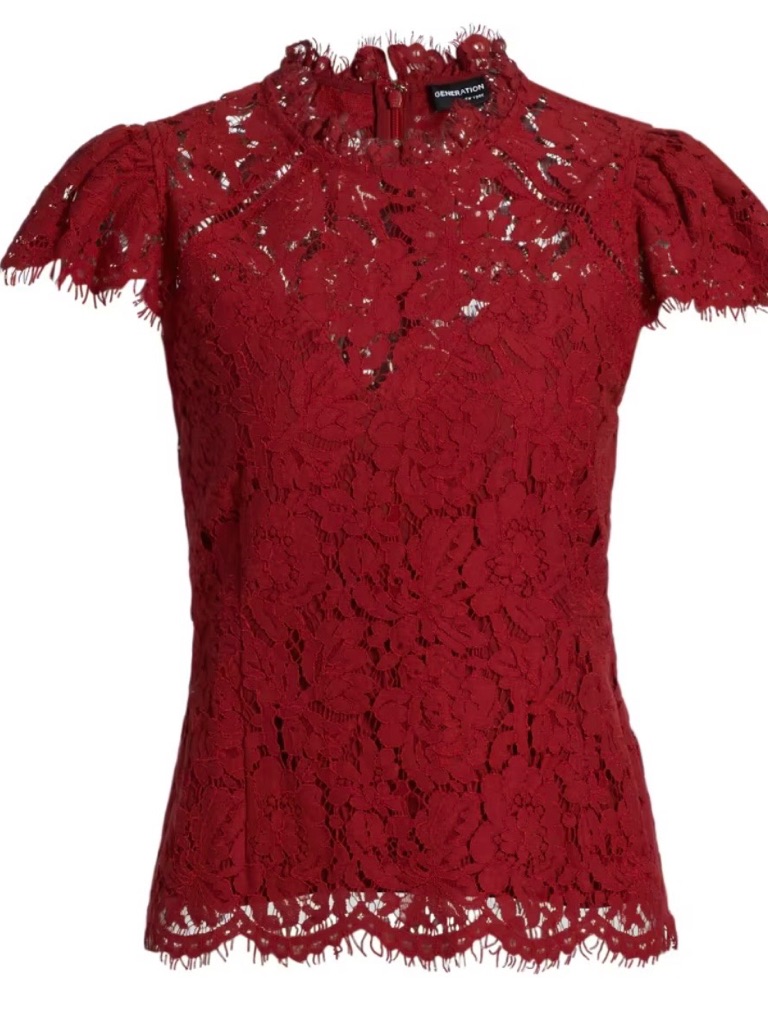 Generation Love Red Lace Short Sleeve Lace Top.